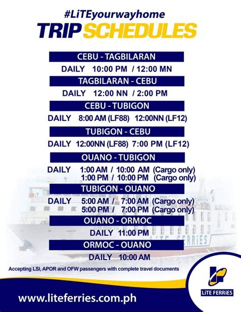 lite ferry cebu to tubigon schedule|Cebu to Tubigon and v.v.: Lite Ferries Ferry Schedule & Fare Rates.